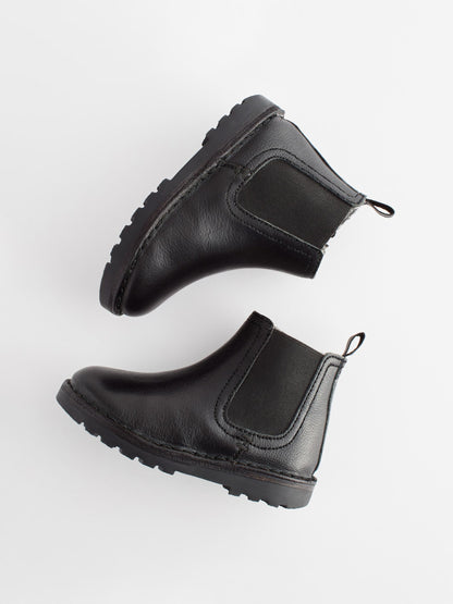 Black Wide Fit (G) Warm Lined Leather Chelsea Boots image 4