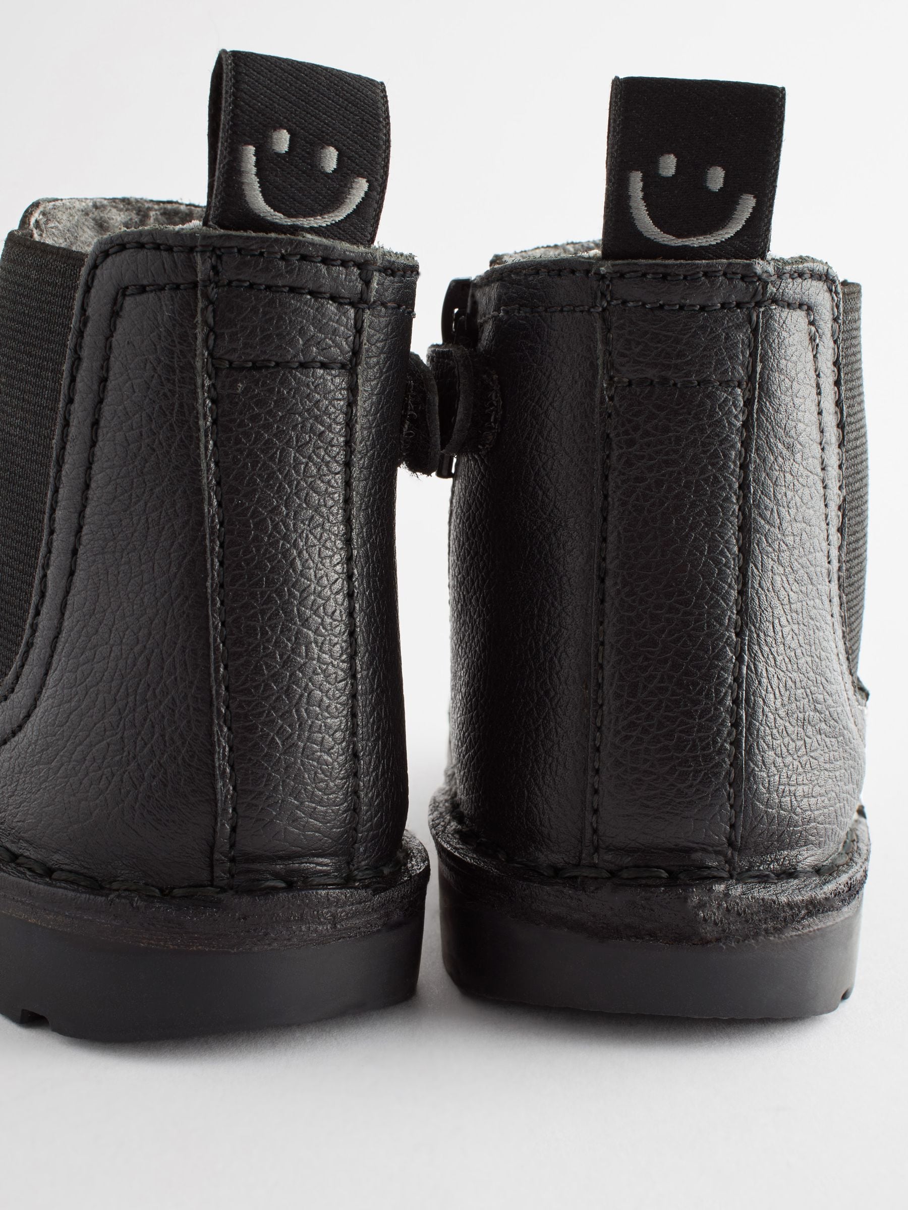Black Wide Fit (G) Warm Lined Leather Chelsea Boots image 5