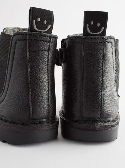 Black Wide Fit (G) Warm Lined Leather Chelsea Boots image 5