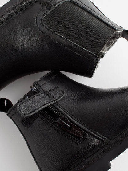 Black Wide Fit (G) Warm Lined Leather Chelsea Boots image 6