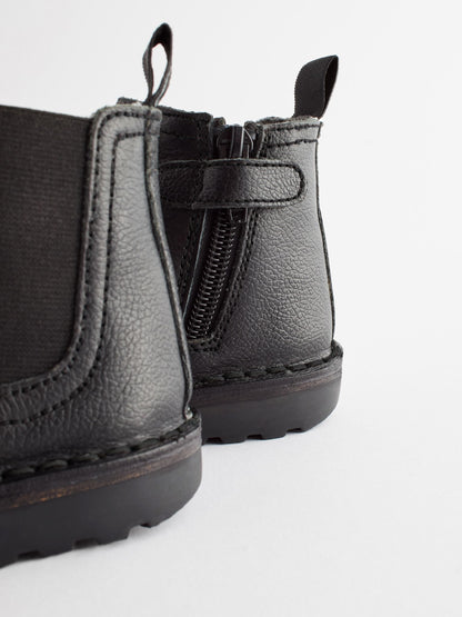 Black Wide Fit (G) Warm Lined Leather Chelsea Boots image 7