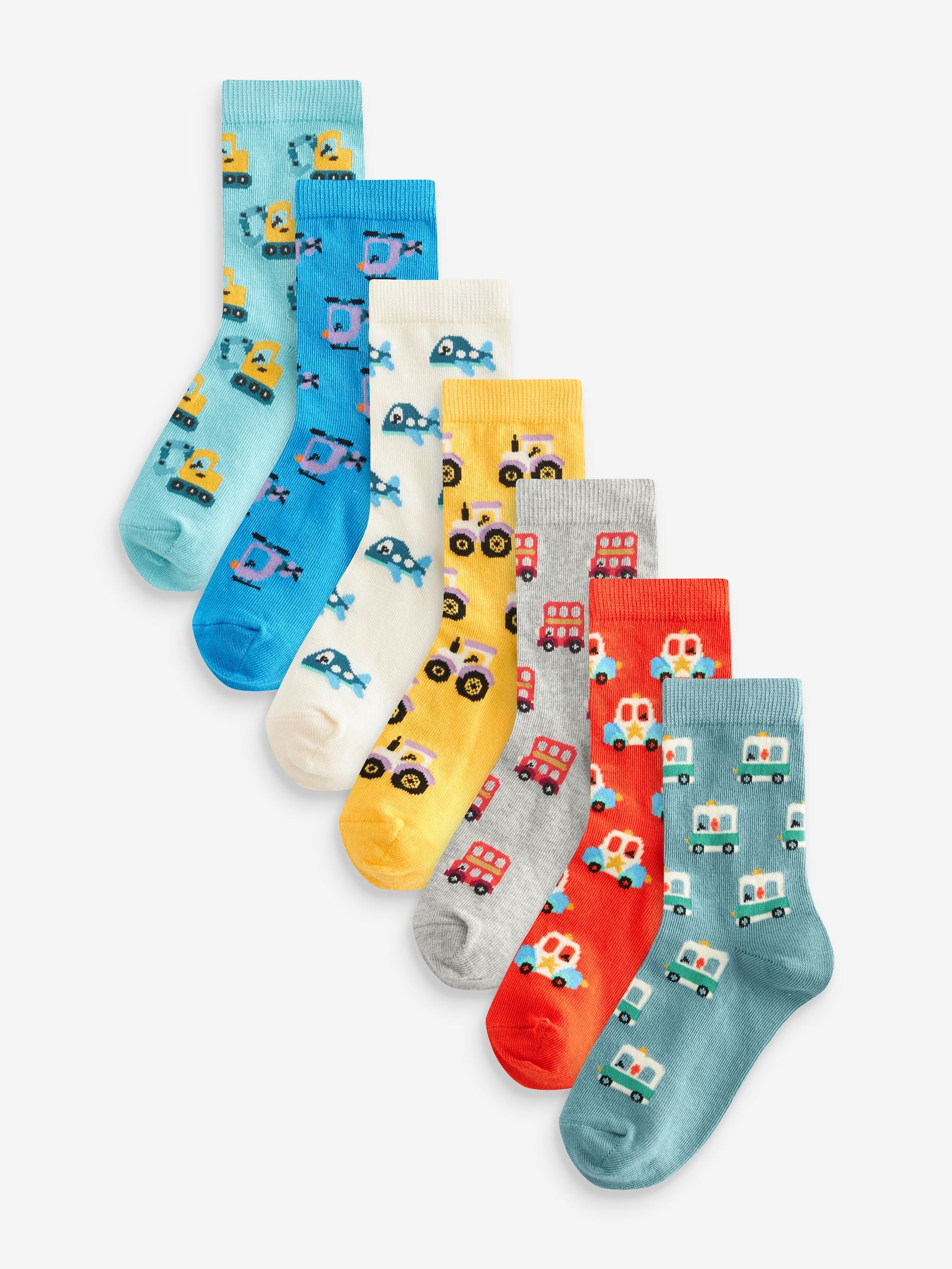 Bright Vehicle Cotton Rich Socks 7 Pack image 1