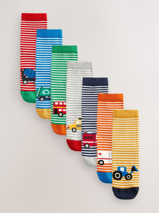 Vehicle Stripe Cotton Rich Socks 7 Pack image 1