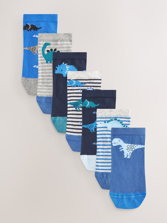 Blue Dinos Cotton Rich Trainer Socks 7 Pack image 1