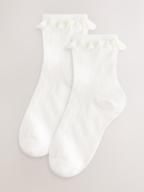 Cream 2 Pack Cotton Rich Ruffle Ankle Socks image 1