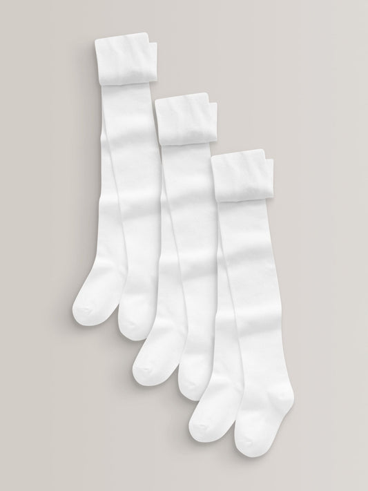 White Regular Length 3 Pack Cotton Rich School Tights image 1
