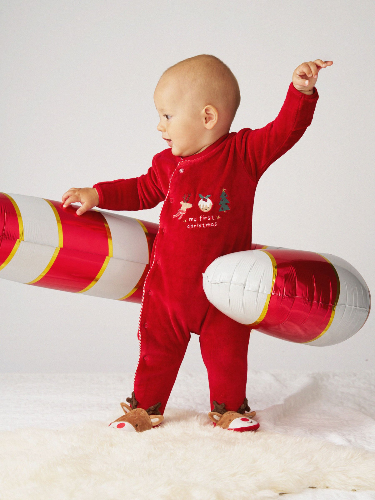 JoJo Maman Bébé Red Christmas Velour All-In-One - image 1