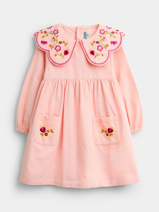 JoJo Maman Bébé Soft Pink Floral Embroidered Cord Collar Dress - image 1
