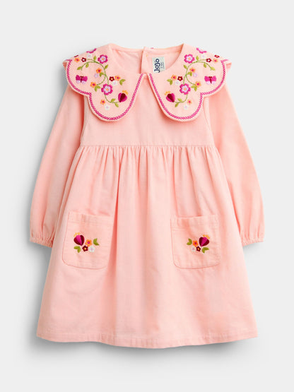 JoJo Maman Bébé Soft Pink Floral Embroidered Cord Collar Dress - image 1
