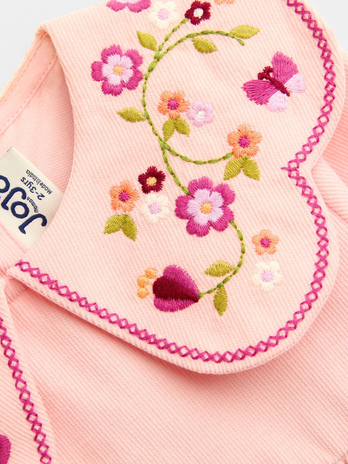 JoJo Maman Bébé Soft Pink Floral Embroidered Cord Collar Dress - image 3
