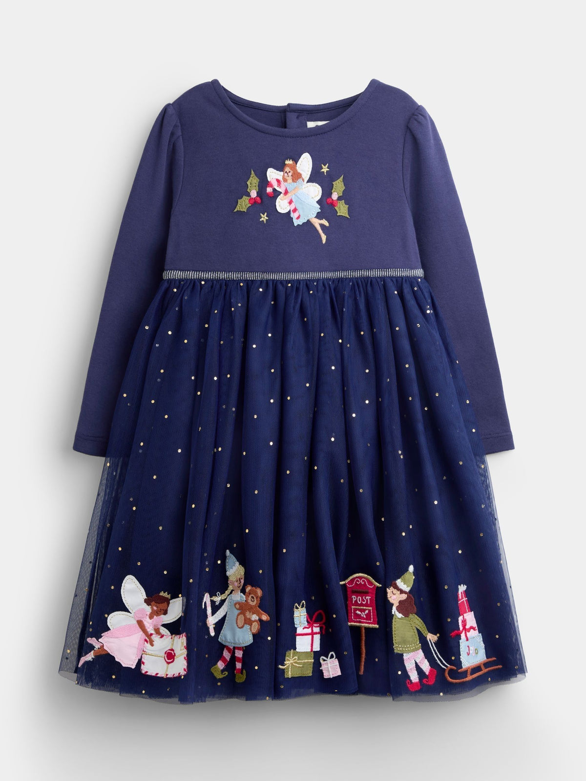 JoJo Maman Bébé Navy Blue Elf & Fairy Appliqué Hem Combo Dress - image 1