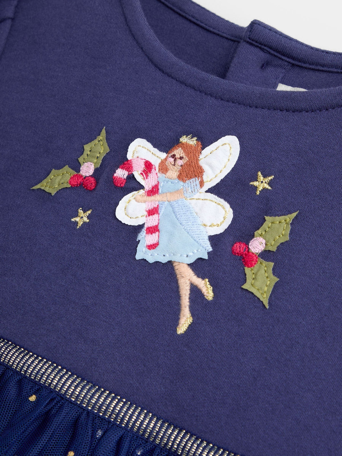JoJo Maman Bébé Navy Blue Elf & Fairy Appliqué Hem Combo Dress - image 3