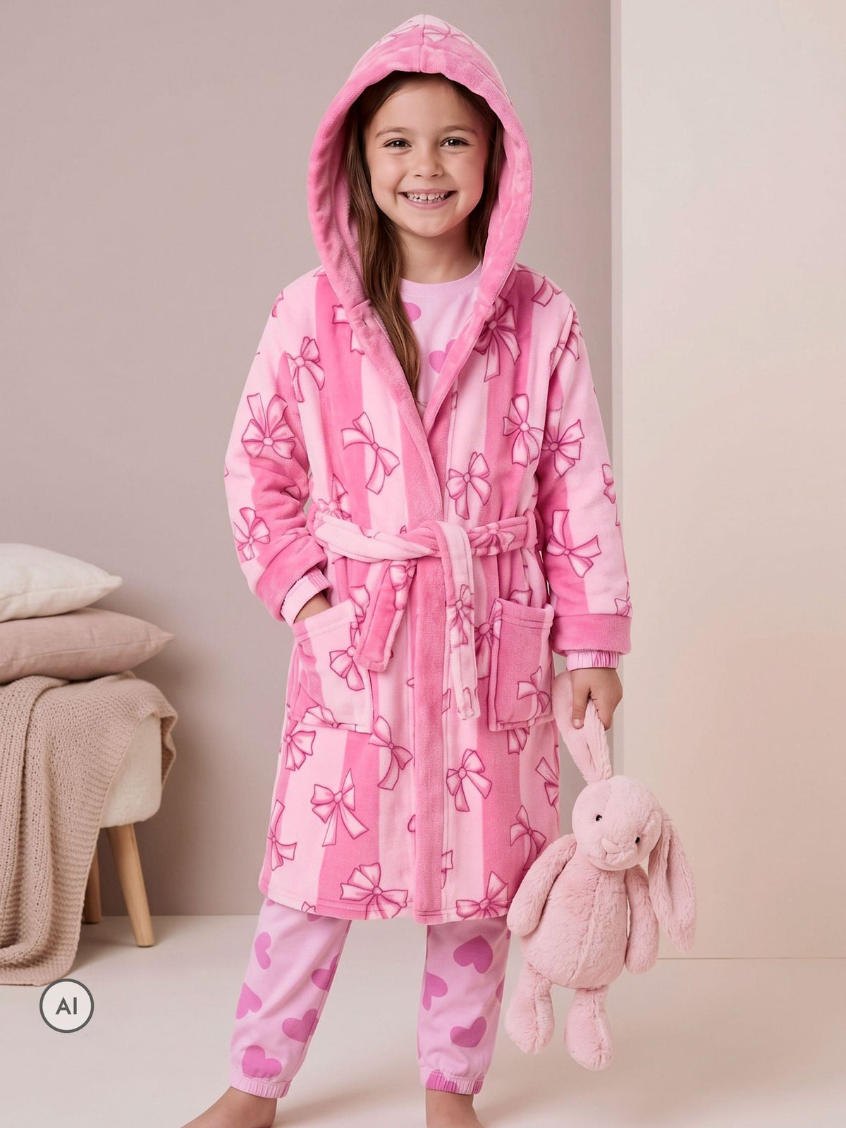 Harry Bear Pink Bows And Stripes Dressing Gown - image 1