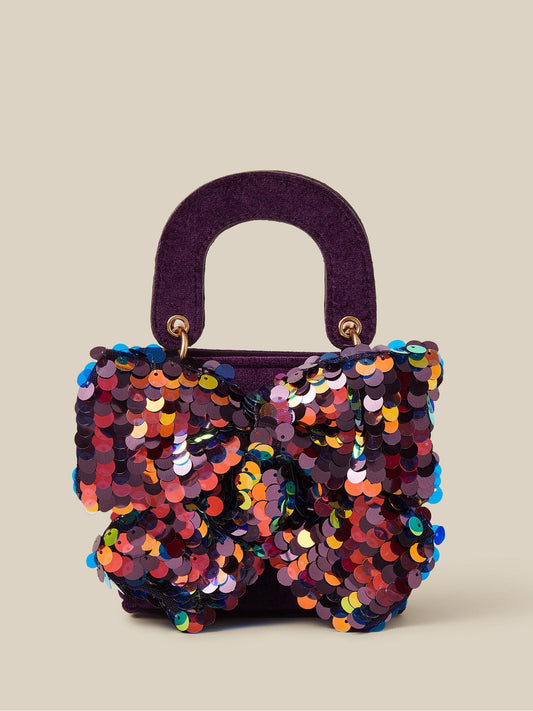 Monsoon Purple Sequin Bow Tote Bag - image 1