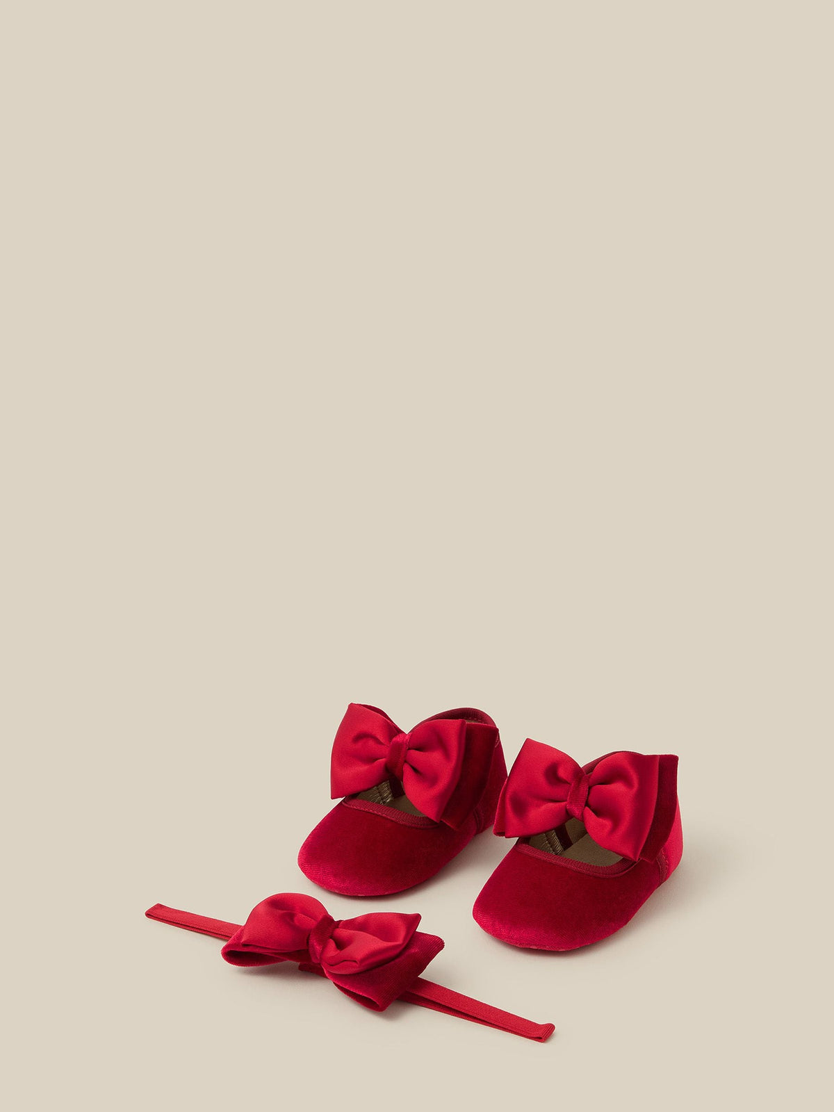 Monsoon Red Bow Velvet Booties & Headband Set - image 1