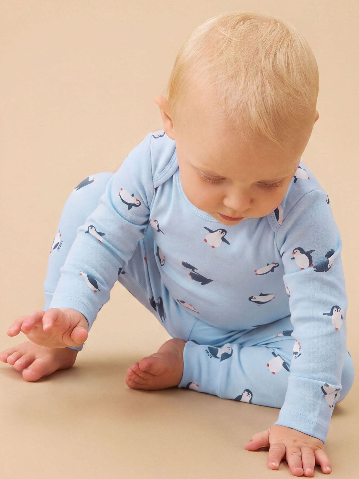 Dsiney Kidz - MORI Blue Penguin Print Soft Cotton Two Way Zip-Up Sleepsuit image 2