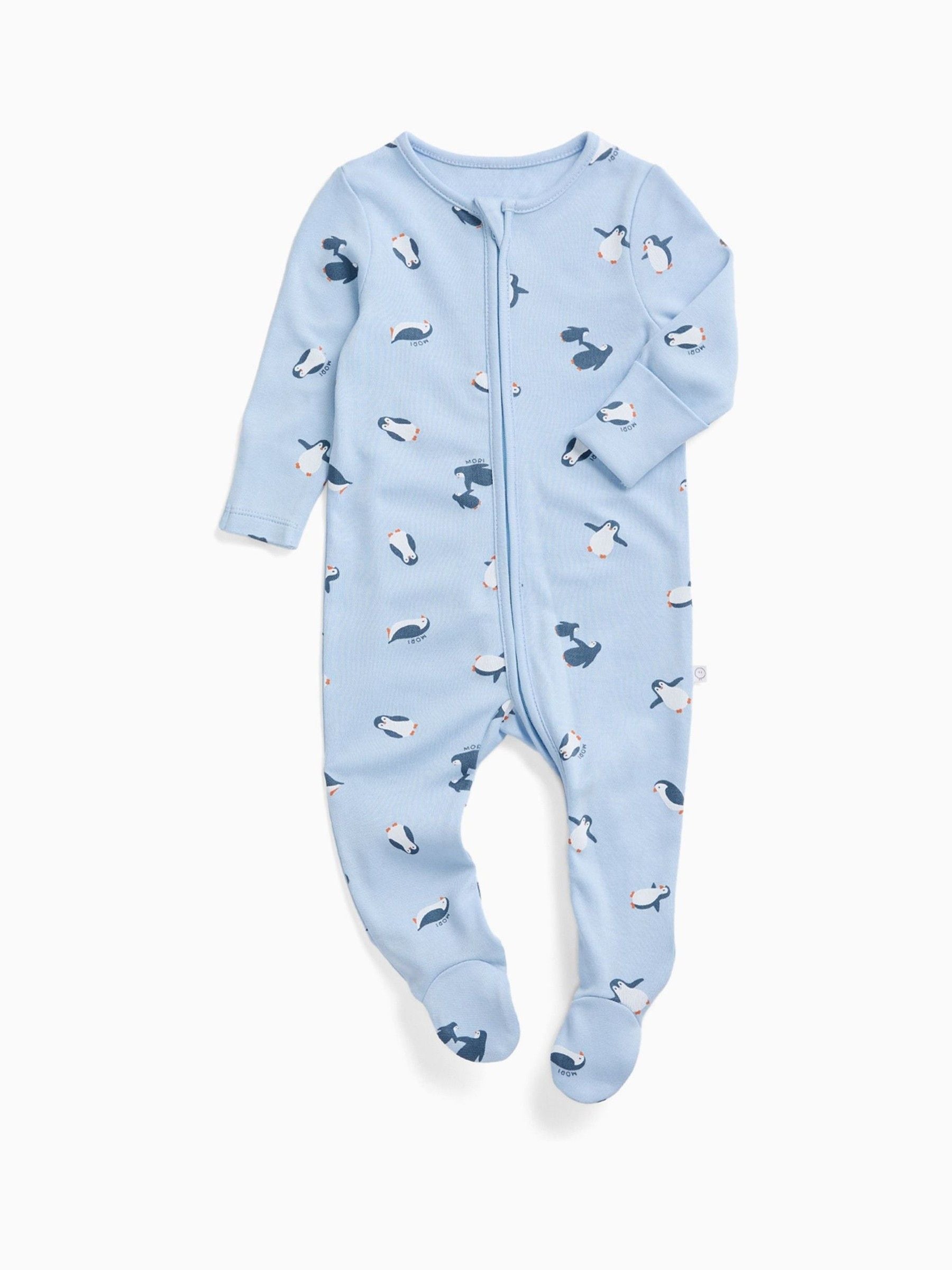 Dsiney Kidz - MORI Blue Penguin Print Soft Cotton Two Way Zip-Up Sleepsuit image 3