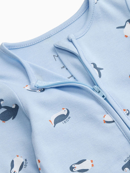 Dsiney Kidz - MORI Blue Penguin Print Soft Cotton Two Way Zip-Up Sleepsuit image 5
