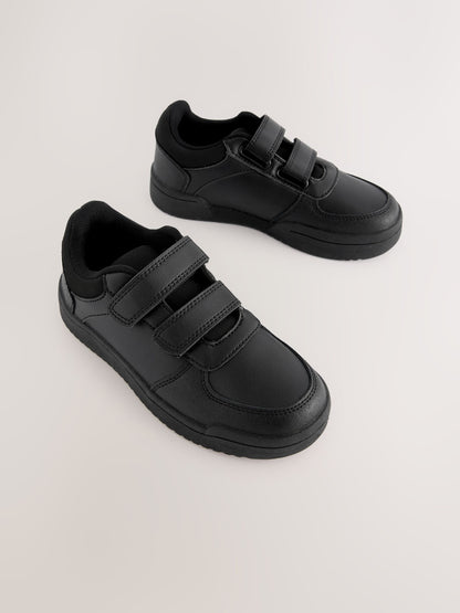 Black Standard Fit (F) 2 Straps Touch Fastening School Shoes image 1