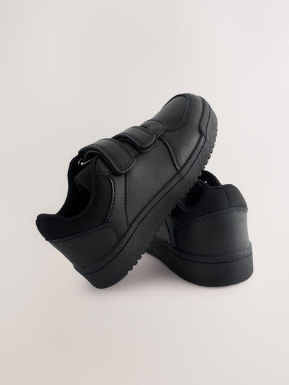 Black Standard Fit (F) 2 Straps Touch Fastening School Shoes image 3