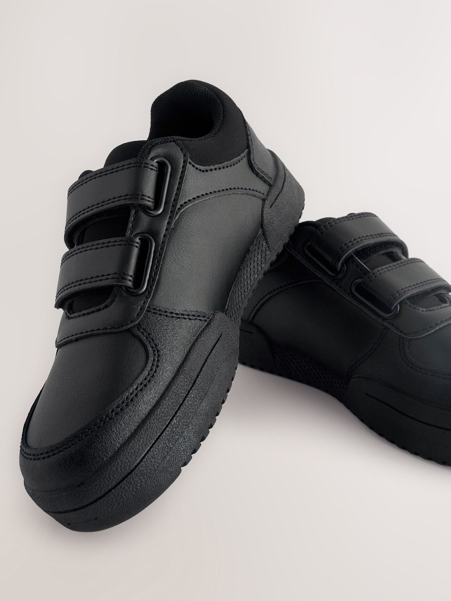 Black Standard Fit (F) 2 Straps Touch Fastening School Shoes image 4
