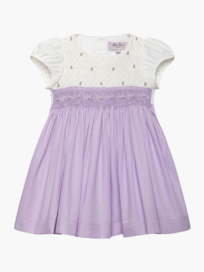 Trotters London Purple 100% Cotton Little Rose Hand Smocked Dress image 2