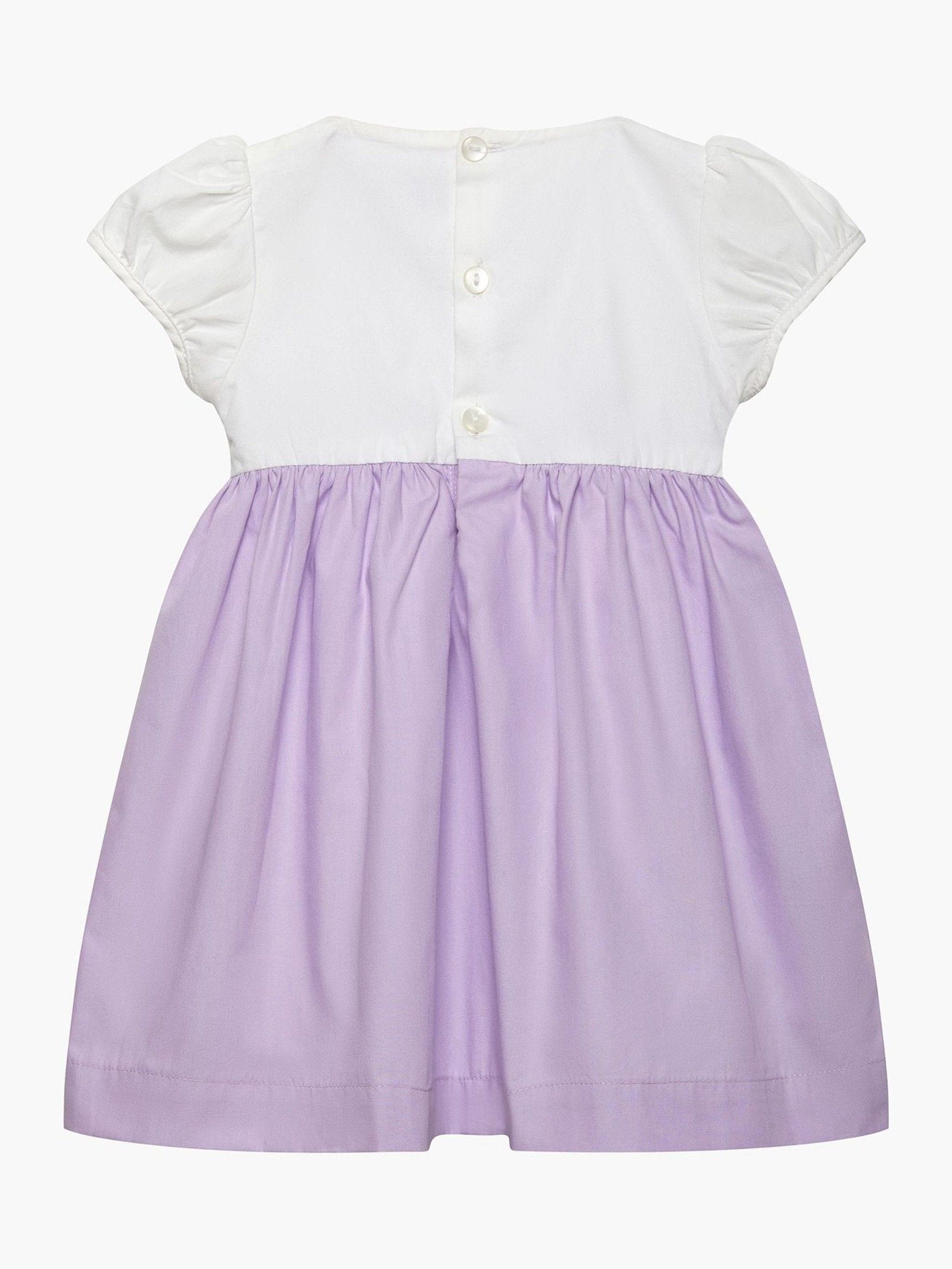 Trotters London Purple 100% Cotton Little Rose Hand Smocked Dress image 3