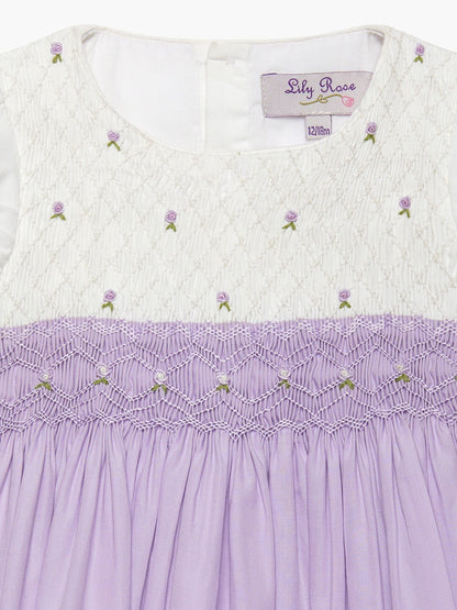 Trotters London Purple 100% Cotton Little Rose Hand Smocked Dress image 4