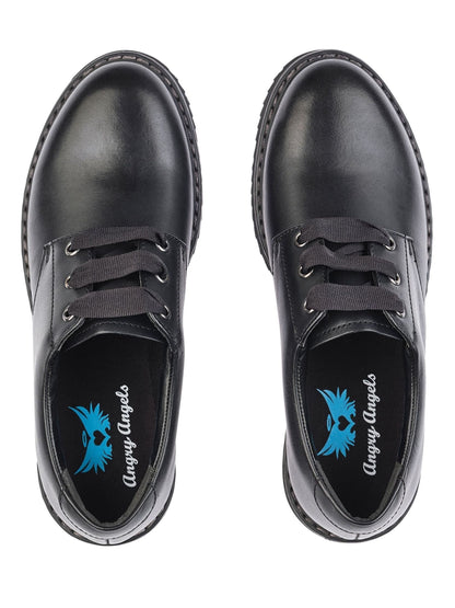 Start Rite Black Leather Wide Fit Closed Lace Up Stitch Down Chunky Soled School Shoes image 2
