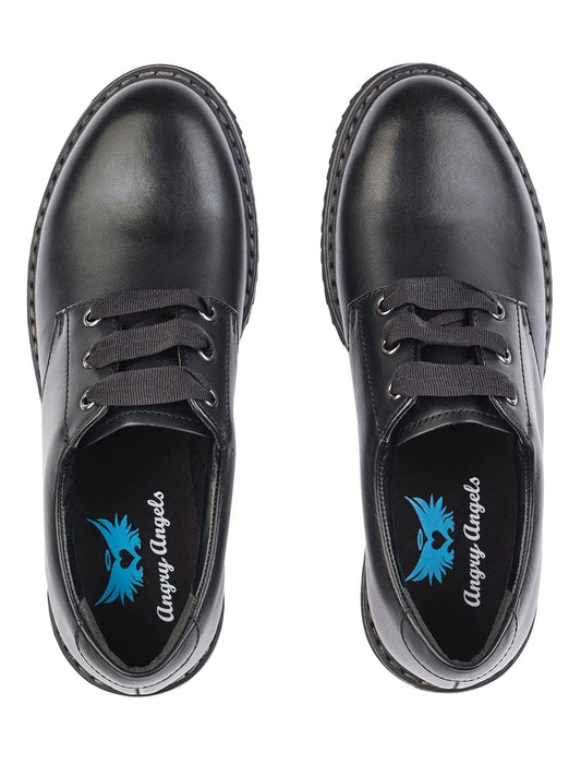 Start Rite Black Leather Wide Fit Closed Lace Up Stitch Down Chunky Soled School Shoes image 2