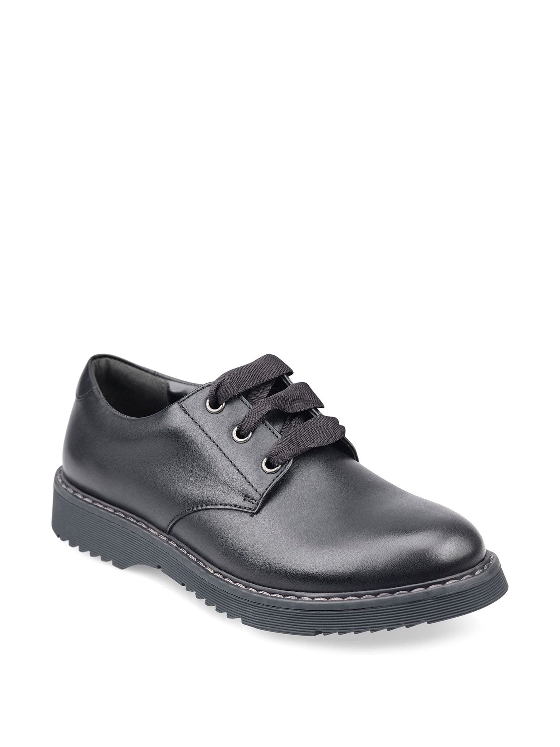 Start Rite Black Leather Wide Fit Closed Lace Up Stitch Down Chunky Soled School Shoes image 4