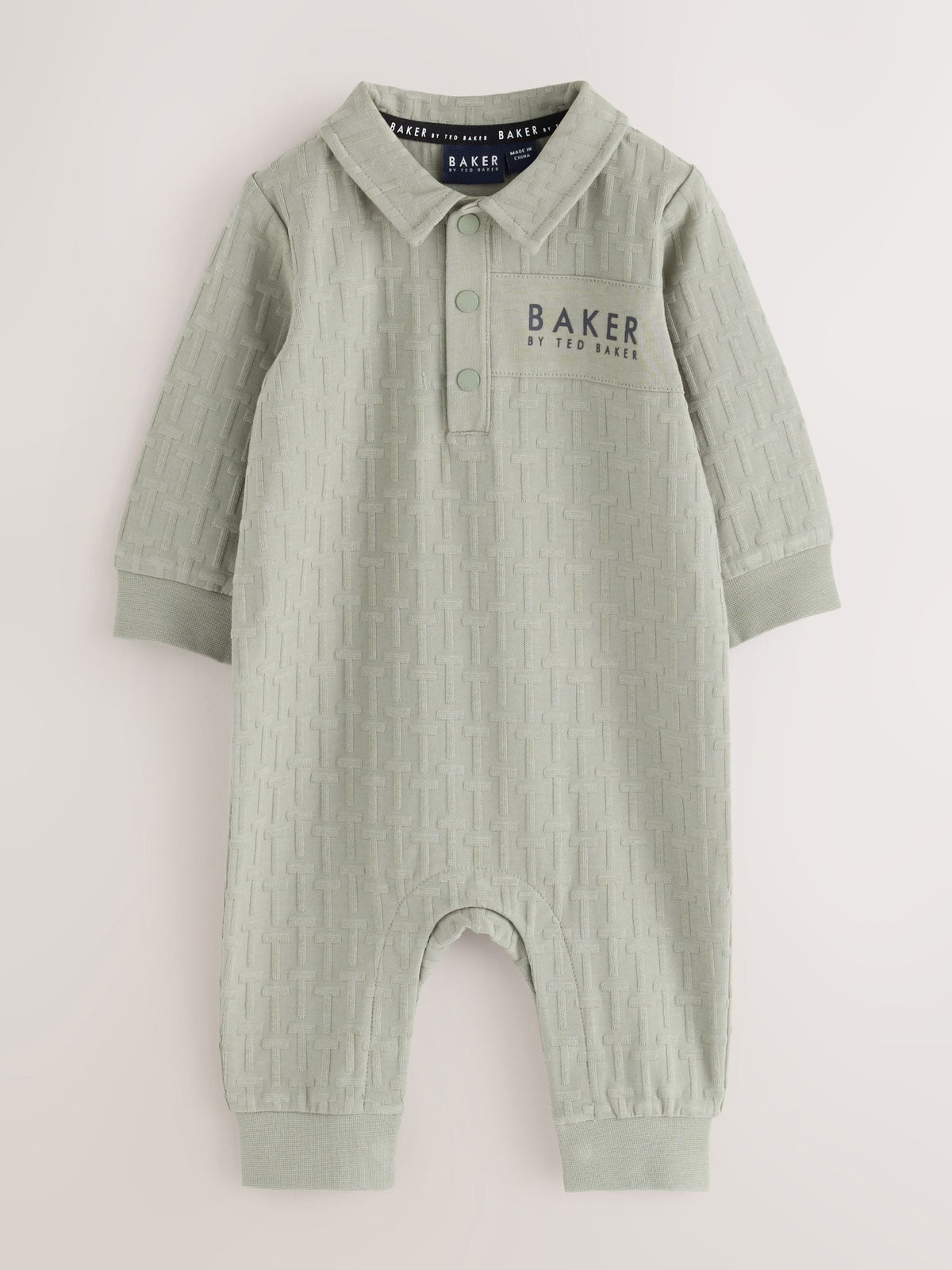 Baker by Ted Baker Sage Green 'T' Textured Long Sleeve Polo Romper - image 1