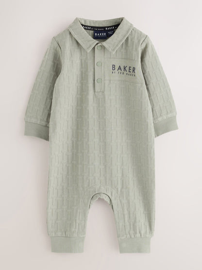 Baker by Ted Baker Sage Green 'T' Textured Long Sleeve Polo Romper - image 1