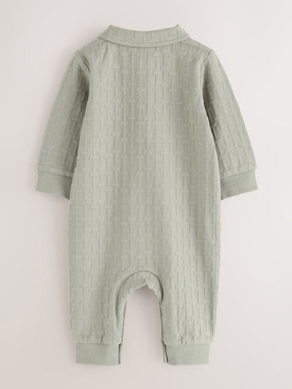 Baker by Ted Baker Sage Green 'T' Textured Long Sleeve Polo Romper - image 2