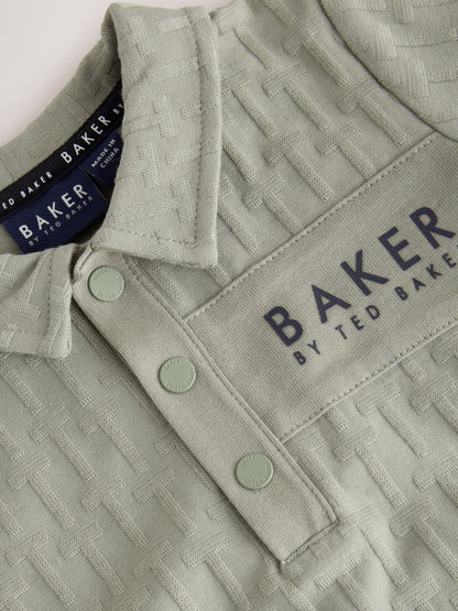 Baker by Ted Baker Sage Green 'T' Textured Long Sleeve Polo Romper - image 3