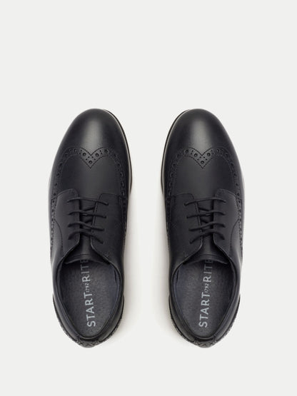 Black Leather Brogue Leather Smart School Shoes F & G Fit image 3