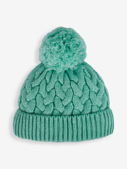 JoJo Maman Bébé Green Chunky Cable Knit Pom Pom Hat image 1