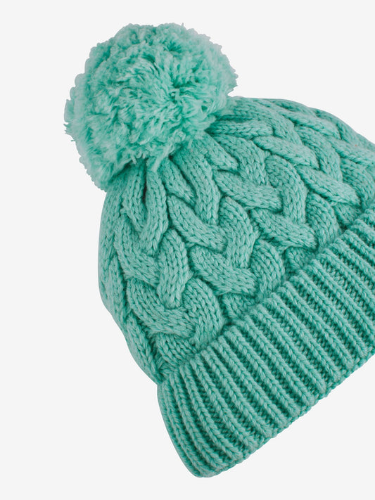 JoJo Maman Bébé Green Chunky Cable Knit Pom Pom Hat image 2