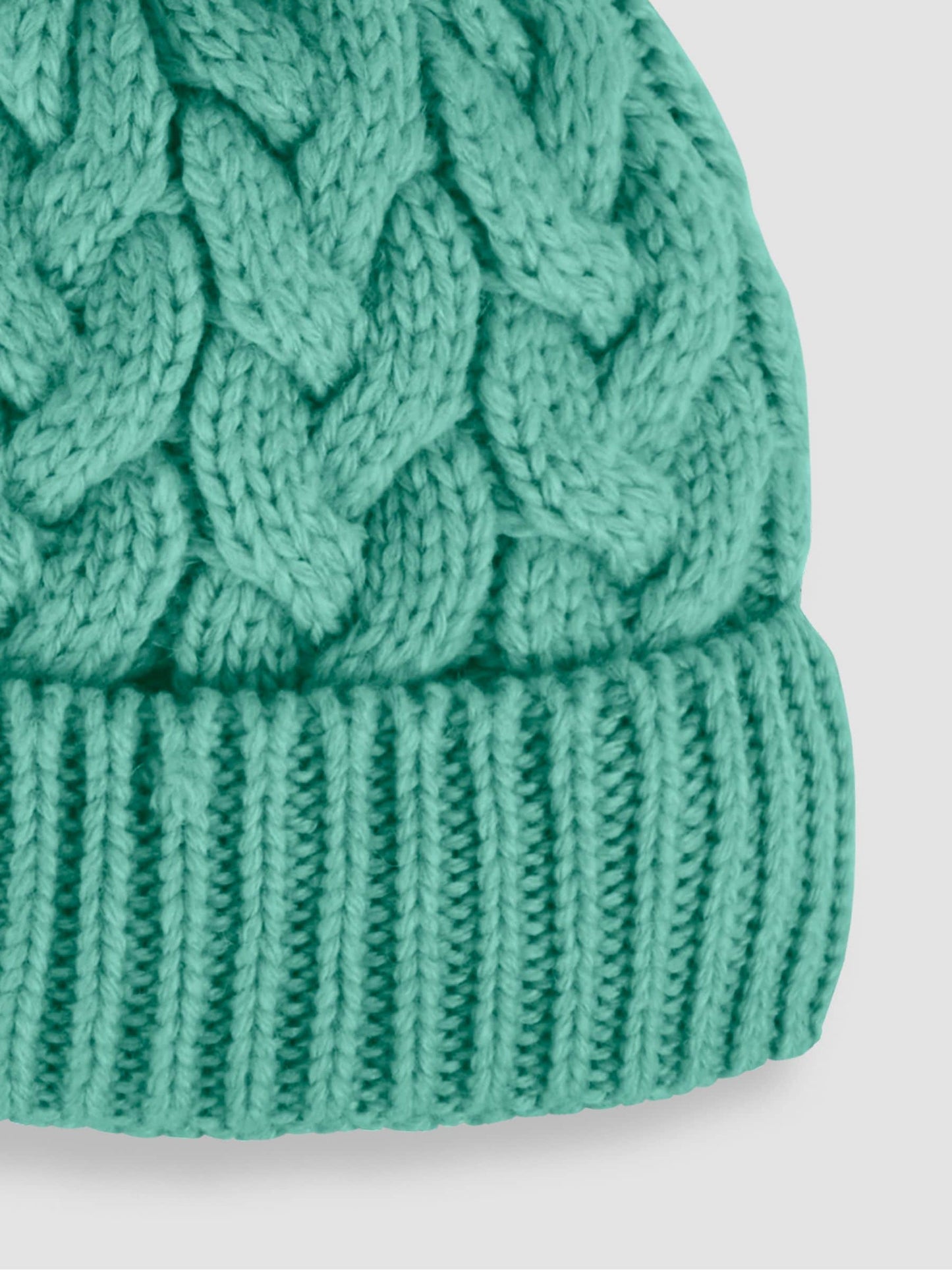 JoJo Maman Bébé Green Chunky Cable Knit Pom Pom Hat image 3