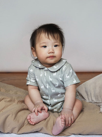 The Little Tailor Grey Jersey Bunny Print 100% Cotton Romper image 1
