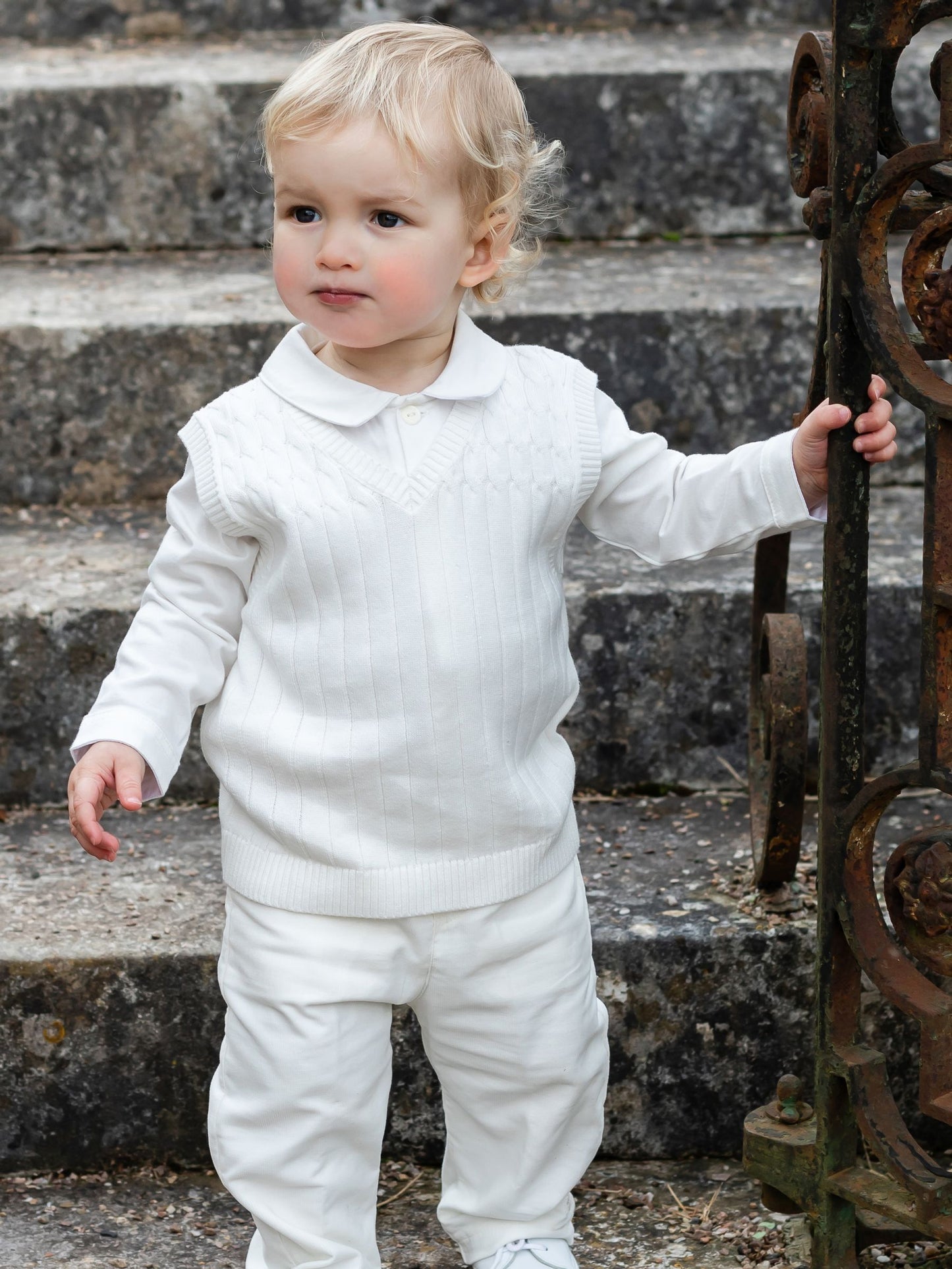 Emile Et Rose Cream 100% Cotton Tank Top, Trousers & Shirt 3pc Set image 1