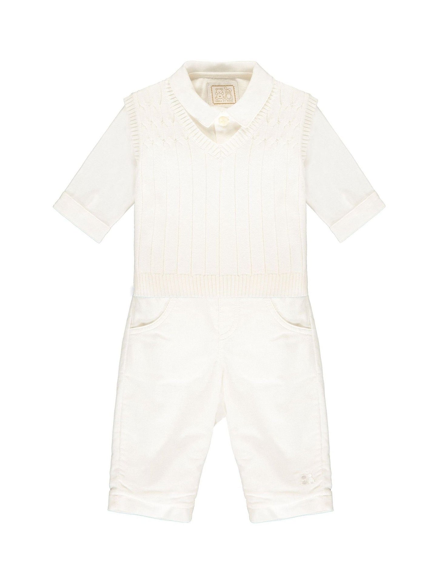 Emile Et Rose Cream 100% Cotton Tank Top, Trousers & Shirt 3pc Set image 2
