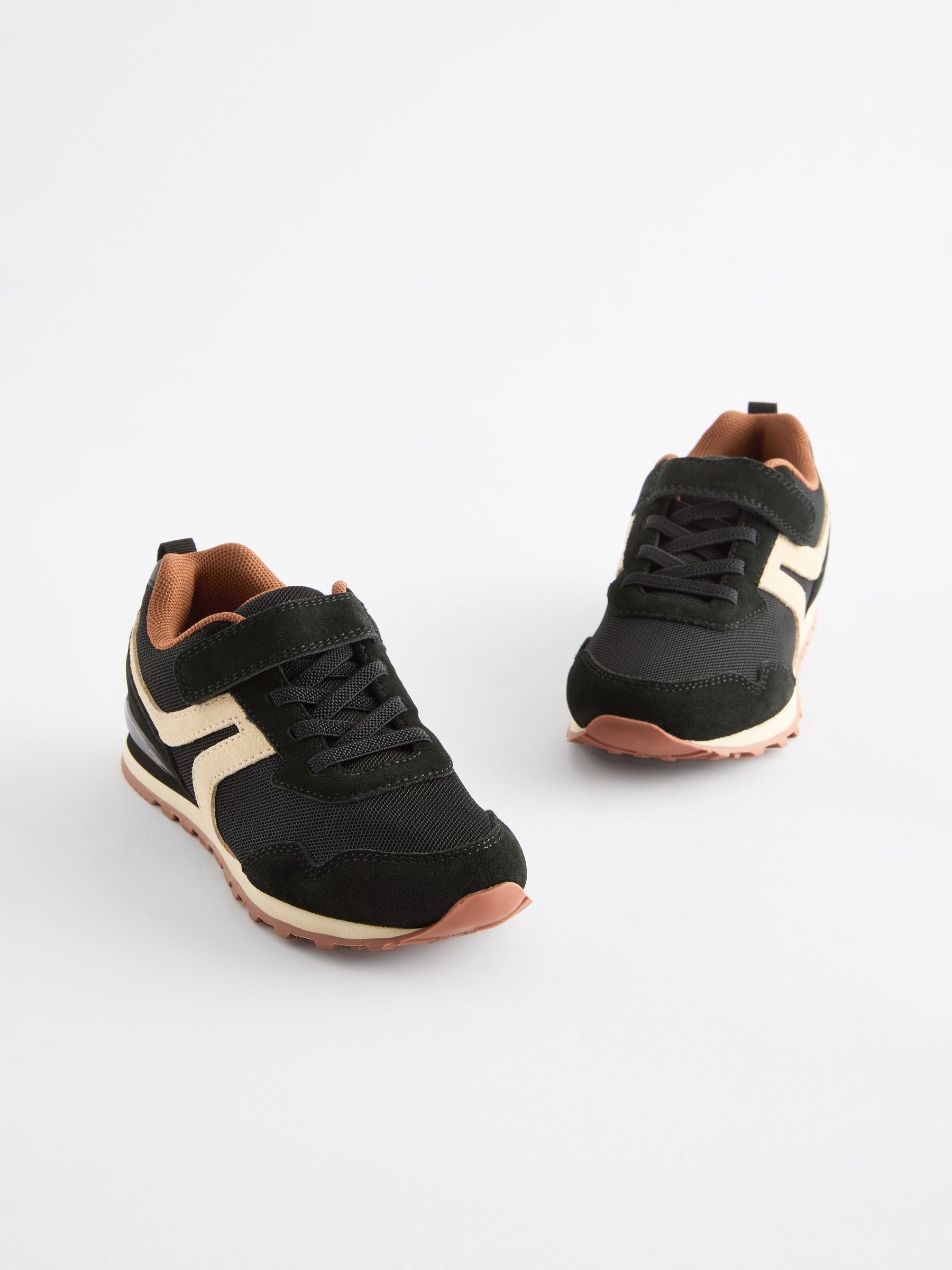 Black Standard Fit (F) One Strap Elastic Lace Trainers image 1