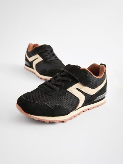Black Standard Fit (F) One Strap Elastic Lace Trainers image 3