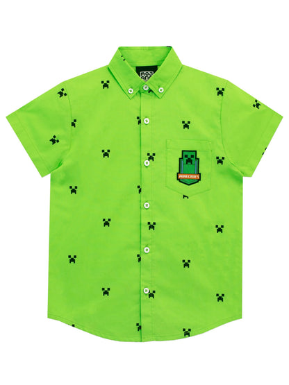 Character Green Minecraft Button Up Short Sleeve Shirt - image 1