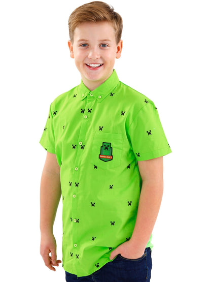 Character Green Minecraft Button Up Short Sleeve Shirt - image 2