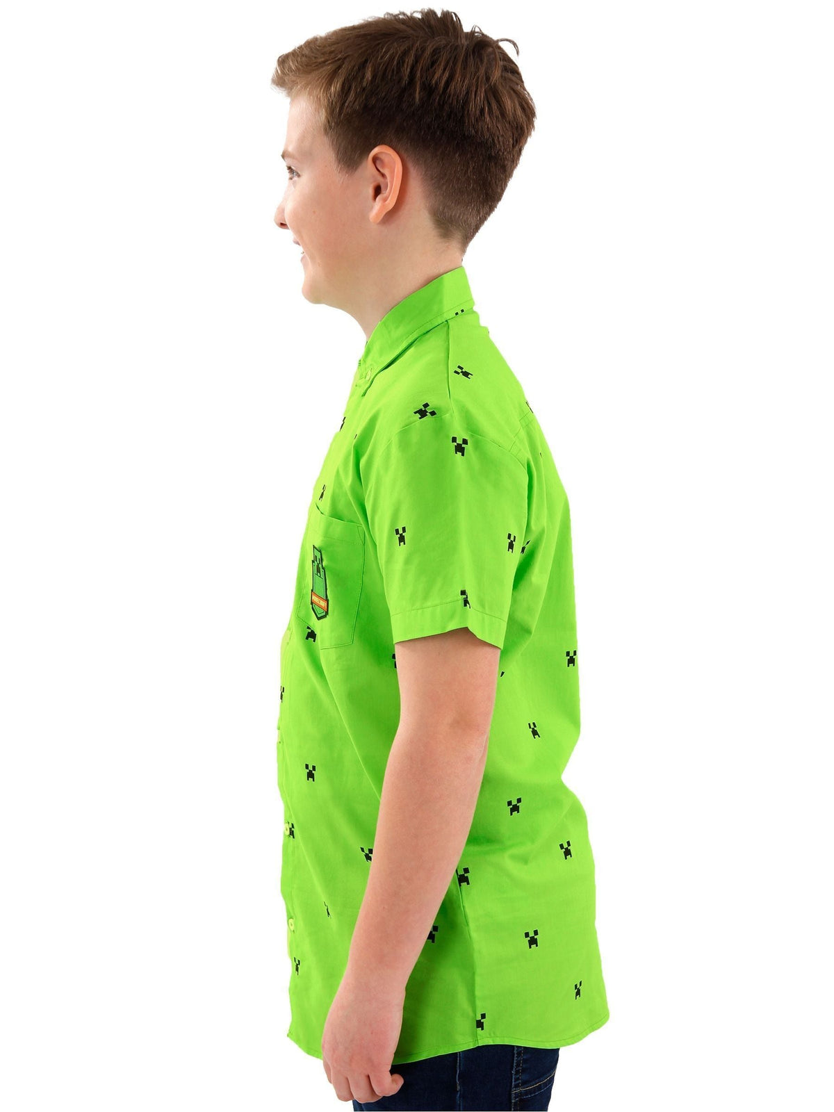 Character Green Minecraft Button Up Short Sleeve Shirt - image 3