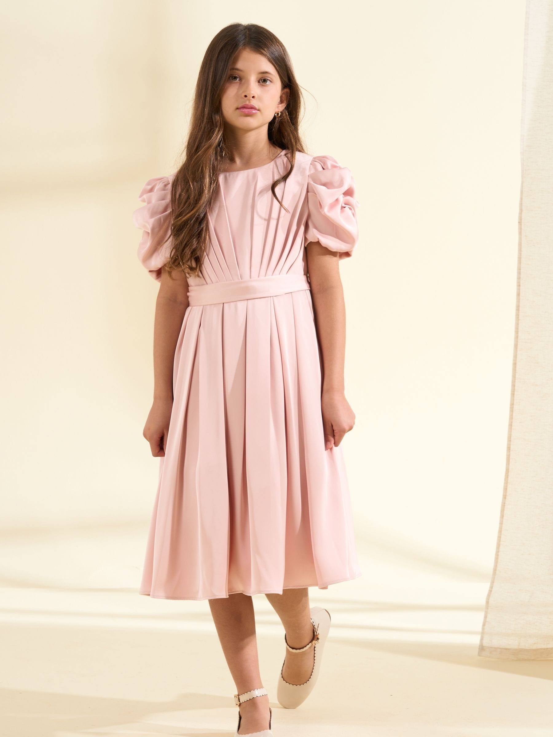 Angel & Rocket Blush Pink Portia Pleated Bodice Bow Dress image 3