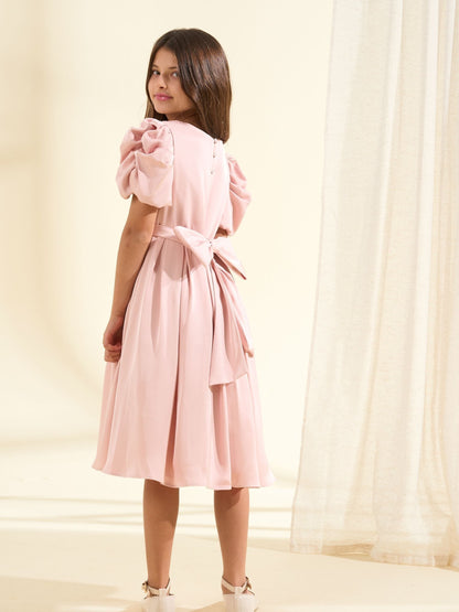 Angel & Rocket Blush Pink Portia Pleated Bodice Bow Dress image 4