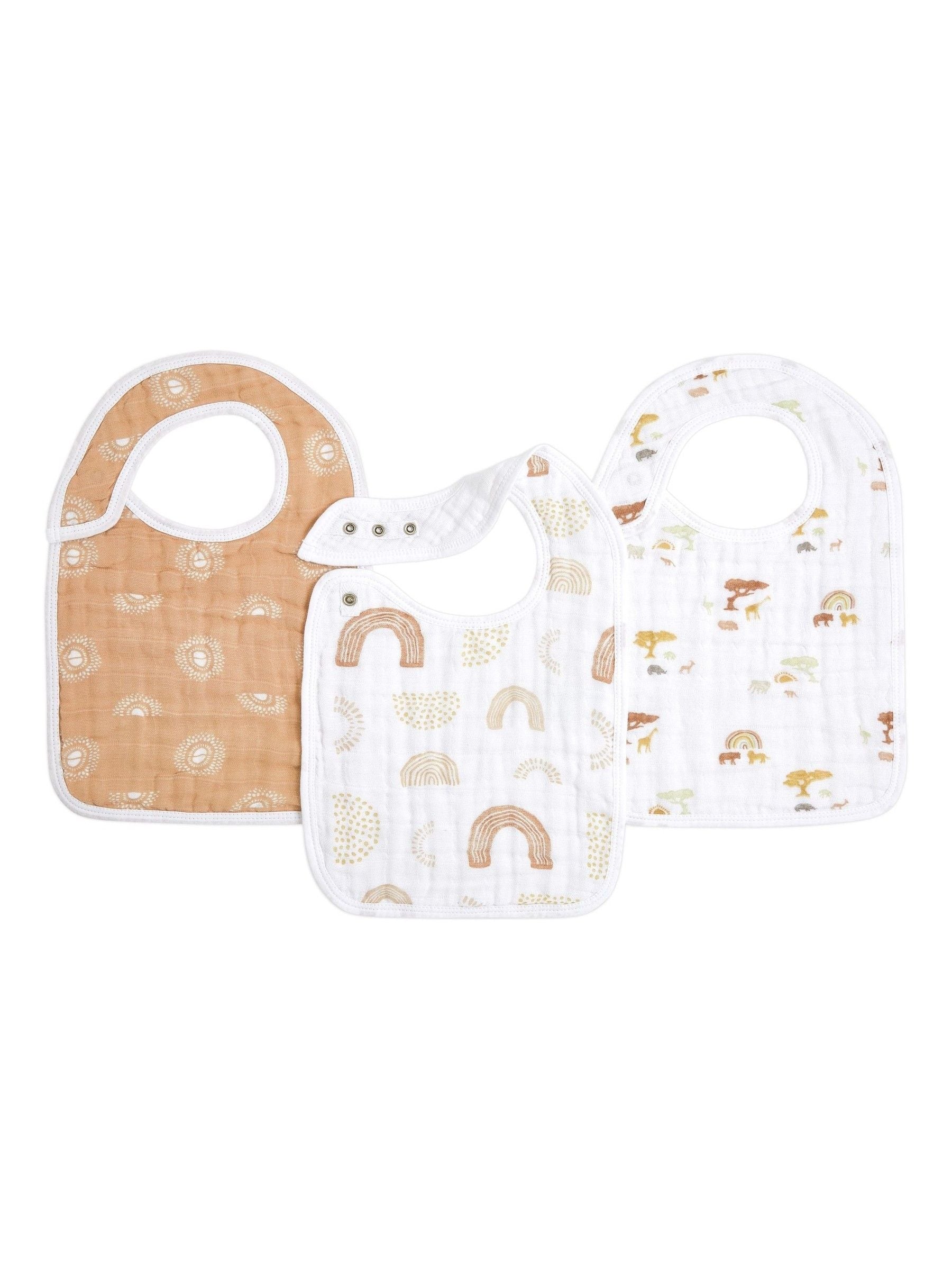 aden + anais Cream 100% Cotton Muslin Keep Rising Snap Bibs 3 Pack image 1
